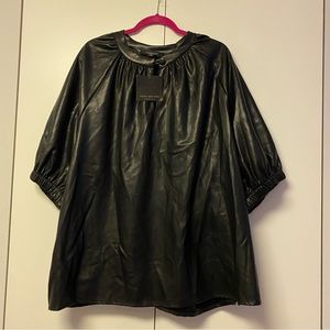Black Faux Leather blouse plus size Mark New York